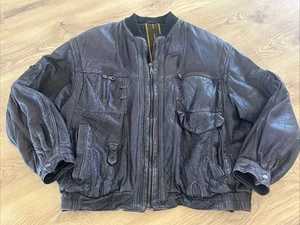 Chaqueta de cuero suave lavada a la piedra negra descolorida vintage American Basics 1990 para hombre talla L - Imagen 1 de 18