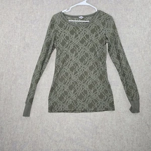 BKE Womens Olive Green Patterned Long-Sleeve Top L Polyester Rayon Textured - Picture 1 of 7