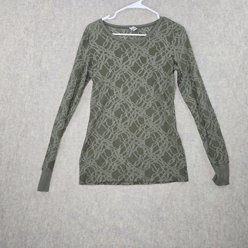 Top manga larga estampado verde oliva BKE para mujer L poliéster rayón texturizado Foto 1 de 4