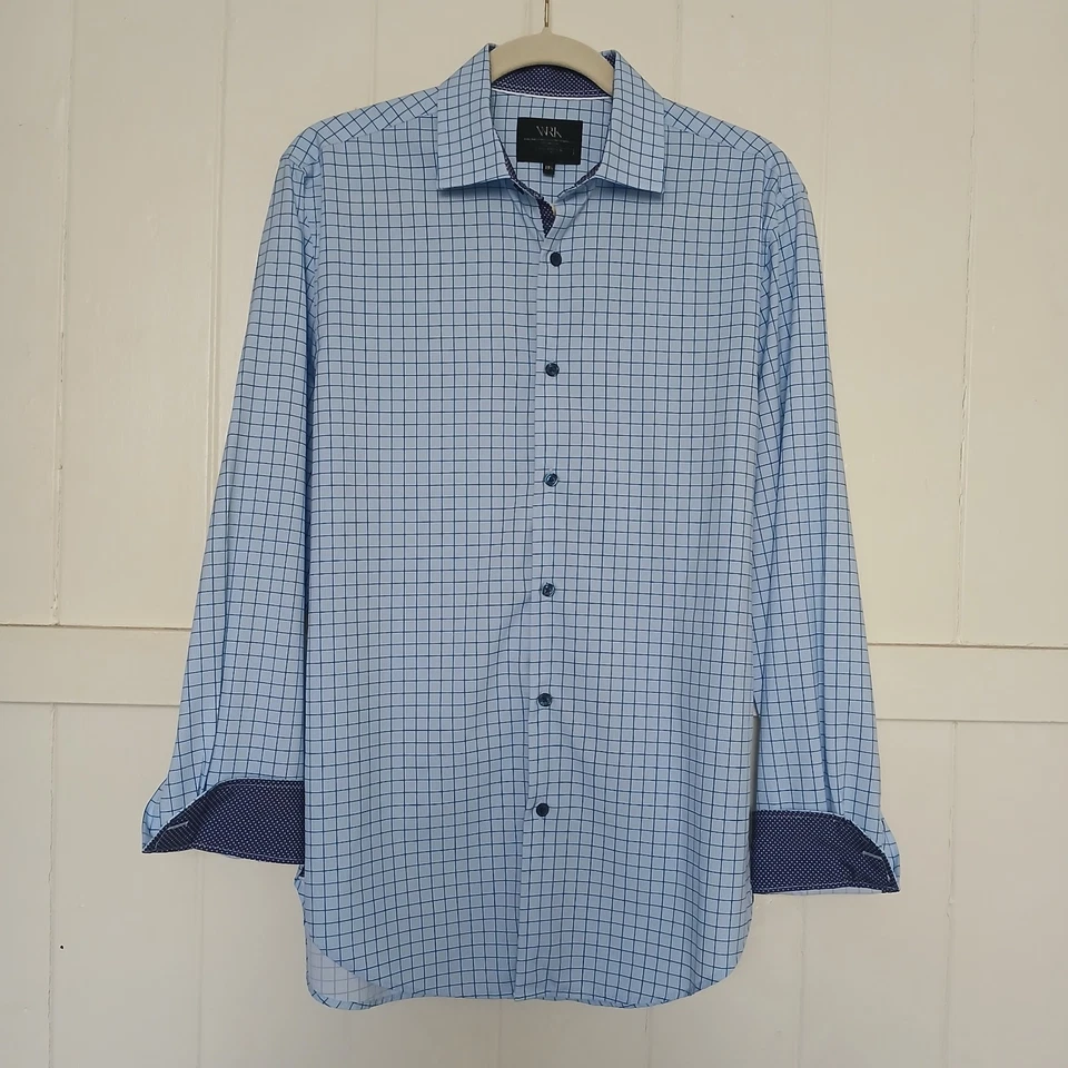 Camisa WRK Work Rest Karma 4 Vías Elastizada Botón Para Hombre 15.5 Azul Cuadros Puño Abatible Foto 1 de 4