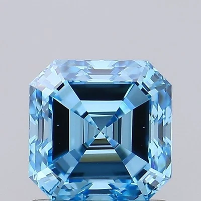 Asscher 1.01 Carat Fancy Vivid  Blue VS2 IGI-Certified Loose Lab Grown Diamond - Image 1 of 3