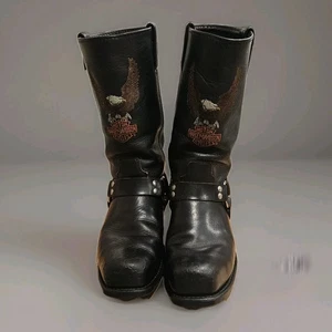 VTG Harley Davidson Motorcycle Boots Embroidered Eagle Steel Toe Men’s Sz 10 EUC - Picture 1 of 19