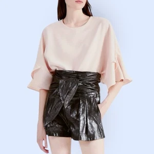IRO Paris Womans Blush Pink Beige Ultra Top Blouse Flutter Short Sleeve 36 XS S - Picture 1 of 17