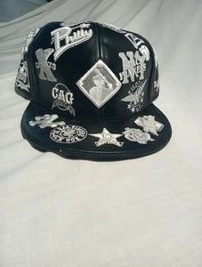 NLB Black LEATHER. Stitched Vintage Snapback Hat New With Tags  J HEAD - Picture 1 of 7