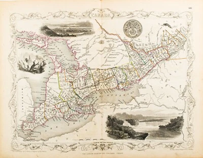 1851 WEST CANADA LAKE HURON ONTARIO ORIGINAL TALLIS RAPKIN MAP 11x14 WM58 - Image 1 of 3