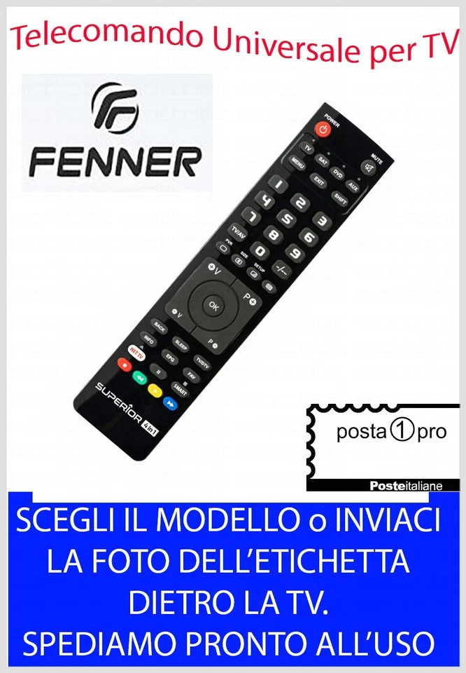 TELECOMANDO UNIVERSALE per TV DECODER SAT e DIGITALE VCR Fenner SCEGLI MODELLO - Immagine 1 di 1