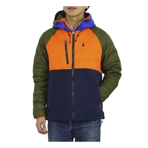 Polo Ralph Lauren Down Puffer Fleece Jacket Coat - Orange/Olive/Blue - Picture 1 of 6