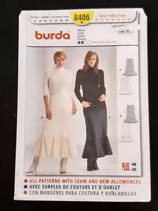 BURDA PATTERN - 8406 LADIES SKIRT FLARED GORED JABOTS SIDE ZIP 10-22 PLUS UNCUT - Bild 1 von 2