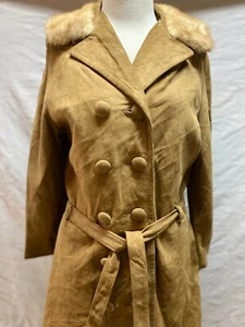 Vintage Suede Coat with Mink Collar Belted Women's Small - Medium - Picture 1 of 9