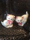 Rare Set Vintage Py Japan Cat Salt And Pepper Shakers. Grey/Pink Bow. Repaired