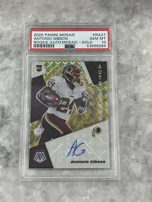 2020 Panini Mosaic Antonio Gibson Rookie Auto Gold Prizm 02/10 PSA 10 Gem Mint - Image 1 of 2
