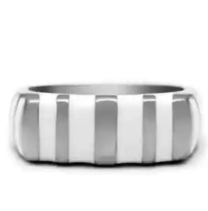 Edelstahl Streifen Band Ring Größe 8 Silber Weiß Emaille Herren Damen Unisex - Bild 1 von 12