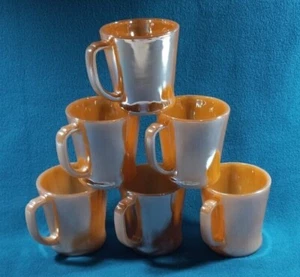 VTG Fire King Oven Ware Peach Luster Iridescent Coffee Mug (6) USA w/ D handles - Picture 1 of 6