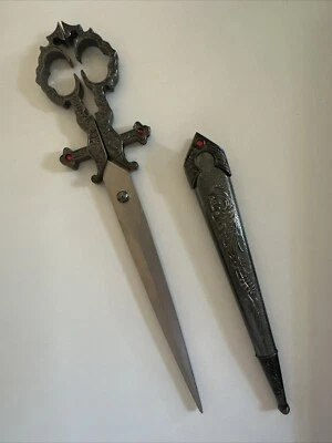 Tesoura renascentista medieval cromada ornamentada 10" colecionadores FANTASIA punhal sujo - Imagem 1 de 3