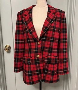 Pendleton Classic Blazer 10 Wool Red Black Tartan Plaid Made In USA Vintage - Picture 1 of 13