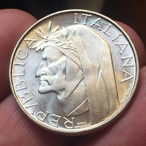 REPUBBLICA ITALIANA 500 LIRE 1965 DANTE CARAVELLE ARGENTO - Foto 1 di 2