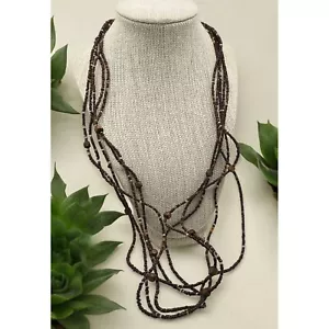 Vintage Beaded Necklace Multi Strand Seed Beads Brown Hippie Boho Tribal - Picture 1 of 7