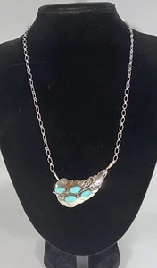 Native America Navajo Sterling Silver Turquoise Feather Necklace By Sarah Yazzie - Picture 1 of 10