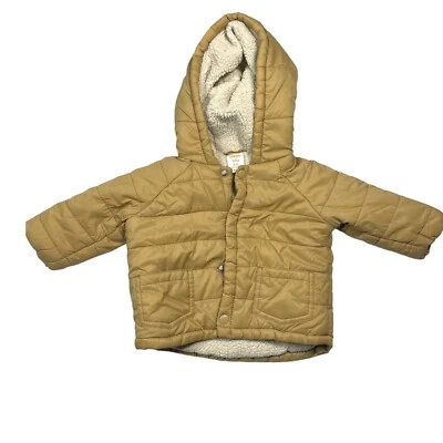 Chaqueta acolchada Gymboree para bebés niños marrón a presión con capucha forrada de vellón de nailon 6-12 Mos Foto 1 de 4