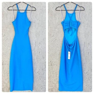 NWT MINKPINK Aya Strappy Backless Bodycon Textured Stretch Midi Dress XS Blue - Picture 1 of 7
