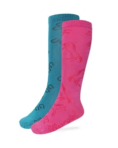 Wrangler Youth Girls Horse Shoe Pattern Knee High Boot Socks 2 Pair Pack - Picture 1 of 3