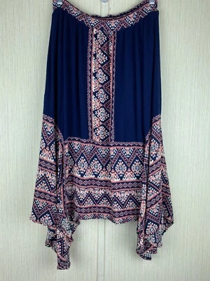 a.n.a. Petite Large PL Navy Coral White Pull On Skirt Asymmetrical Sharkbite Hem - Image 1 of 4
