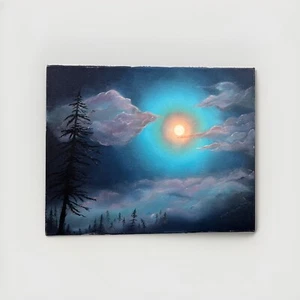 ATEMBERAUBENDES original impressionistisches mondbeschienenes Himmel Gemälde 16”x20” - Bild 1 von 6