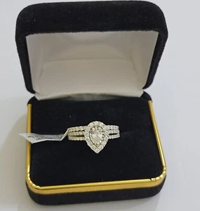 Real 14k Gold Diamond Ring band SET Ladies Engagement Wedding Pear Shape 1.50 CT - Picture 1 of 9