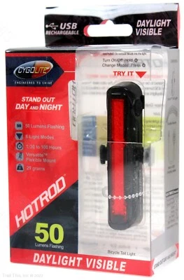 Luz Trasera Bicicleta Cygolite Hotrod 50 LED 6 Modos USB Recargable Trasera 50 Lúmenes Foto 1 de 3