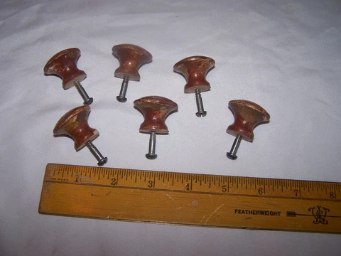 6 Vintage Round Wood Drawer / Door Pulls Cover