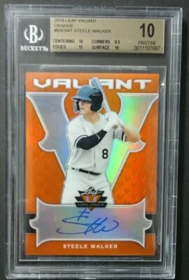 2018 LEAF VALIANT STEELE WALKER ORANGE AUTO ON CARD 13/35 PRISTINE 10 - Image 1 of 3