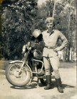 Weird Vintage Photo Man biker motorcycle Helmet glasses moto bike USSR JAWA 350