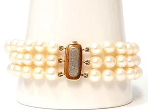 Akoya Perlen Armband 3-reihig mit 14K 585 Weiß- und Gelbgold Verschluss um 1940 - Bild 1 von 6
