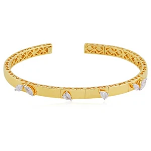 0.90 Ct 18k Yellow Gold Cuff Bangle Lab Grown CVD Diamond Bracelet Jewelry Gift - Picture 1 of 8