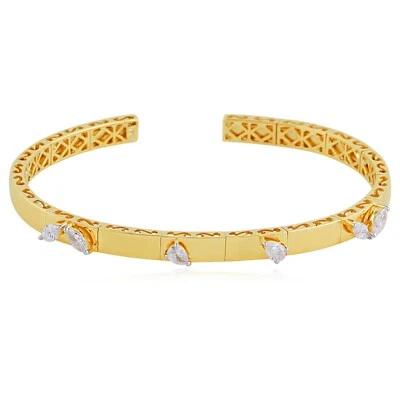 0.90 Ct 18k Yellow Gold Cuff Bangle Lab Grown CVD Diamond Bracelet Jewelry Gift - Image 1 of 4