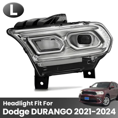 For 2021-2024 Dodge Durango LED Headlight w/Halogen Turn Signal Left Side Chrome - Image 1 of 4