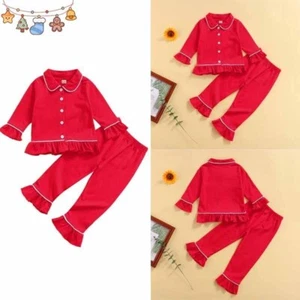 Kids Boys Girls Satin Silk Sleepwear Pyjamas Set Nightwear Pjs Top + Pants Suits - Picture 1 of 9