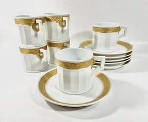 6x Rare Royal Copenhagen Gold Fan Service 414 11548 Demitasse Cup & Saucer - Picture 1 of 10