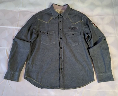 Point Zero Men's Size Small Button Up Shirt Long Sleeve Patches Gray Western - Image 1 of 4