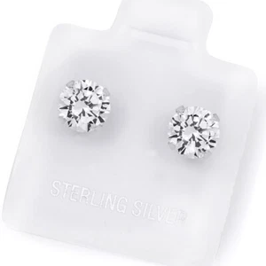 1.50 Carat Round Cut Solitaire Stud Earrings Real Sterling Silver 6x6mm Unisex - Bild 1 von 7