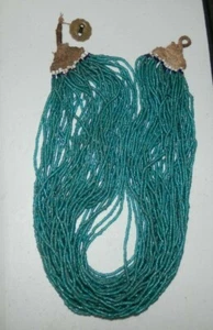 NAGALAND 45 STRAND TRADE BEAD NECKLACE COIN CLASP GEORGE VI KING EMPEROR - BLUE - Picture 1 of 10
