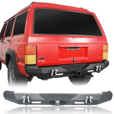 Powder Coat Steel Rear Bumper w/LED Light &D-Ring for 1984-2001 Jeep Cherokee XJ Foto 1 de 4