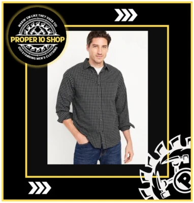 Men's Old Navy Black Gray Gingham Everyday Shirt Built in Flex XLT Tall - Image 1 of 3