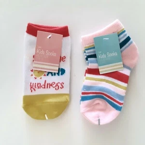 Made for Retail Kids Sunshine and Kindness Socks Size 5-6.5 White Pink 2 Pair - Picture 1 of 8