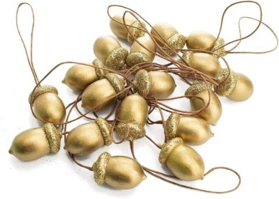 Gisela Graham 18 Gold Glitter Acorns Rustic Christmas Tree Hanging Decorations