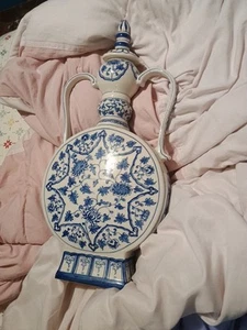 Tall Porcelain Blue White Vase/flask With Lid - Picture 1 of 5