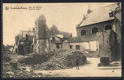 CPA Termonde, Ruines, Rue de Zwyvick  - Photo 1/2