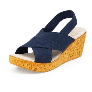 Charleston Shoe Company Criss Cross Wedge Platform Shoes in Navy Linen Size 9 - Picture 1 of 8