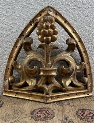 Antiguo panel de uva floral arquitectónico barroco de madera dorada tallada siglo XVIII francés Foto 1 de 4