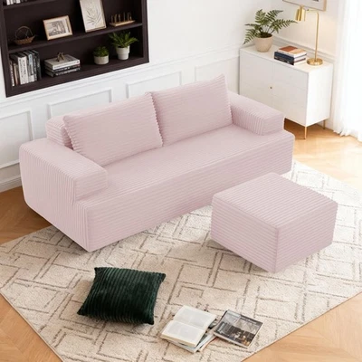 Sofá seccional modular de 83,5", sofás convertibles de pana en forma de L con otomana Foto 1 de 4